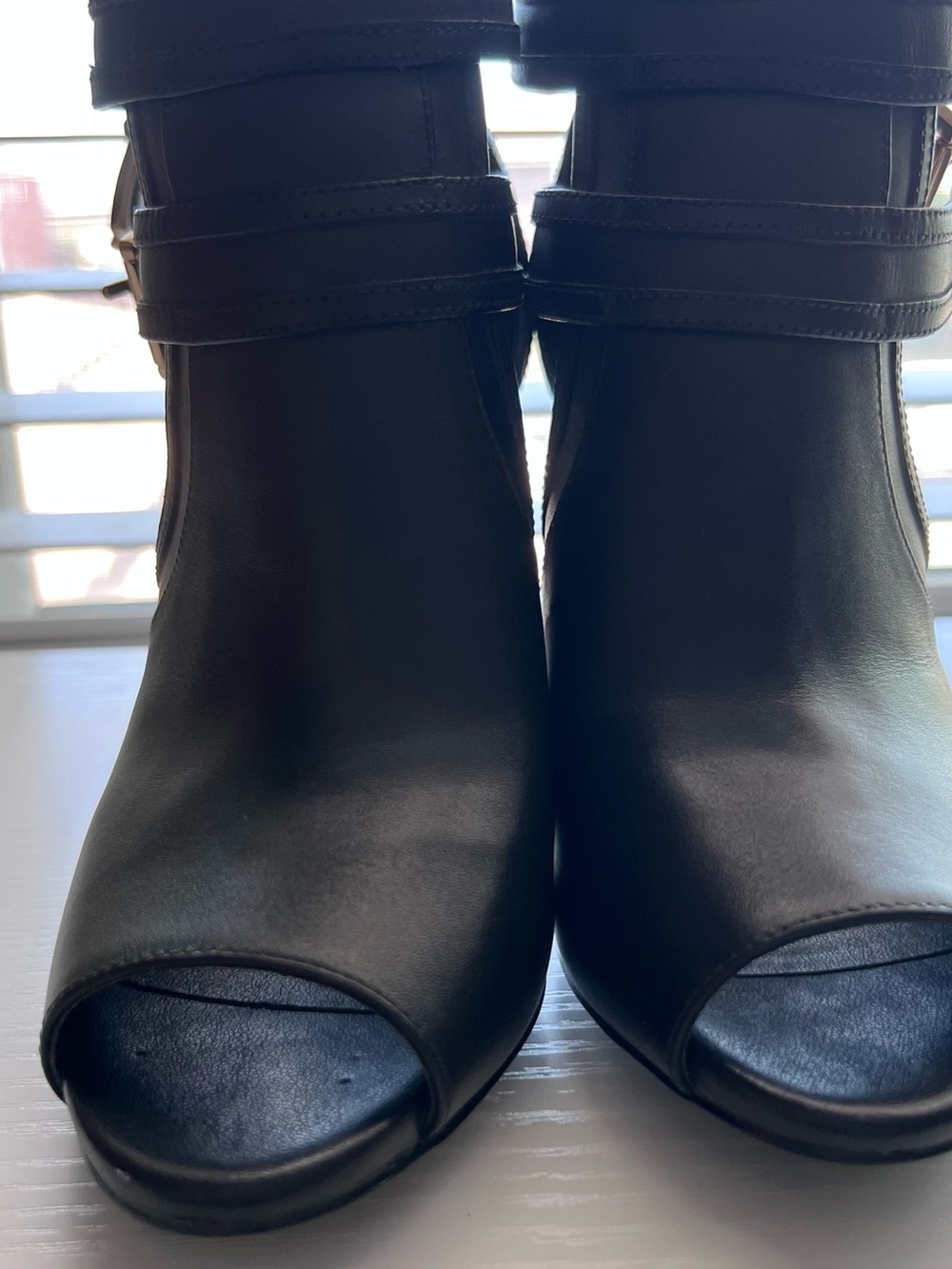 Michael Kors Black Peep-Toe Double Ankle Strap Block Heels